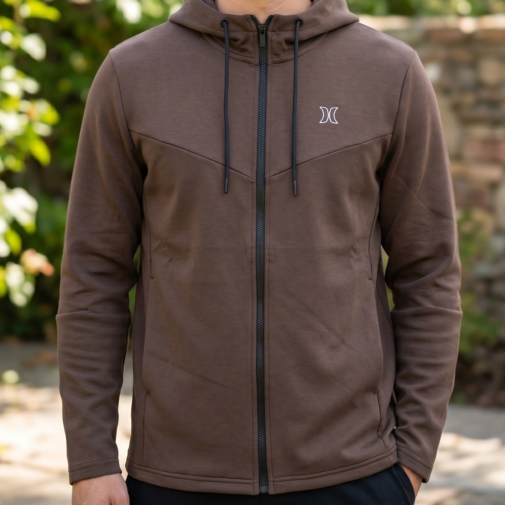 Hurley Brown Full Zip Tech‎ Hoodie Performance Essentials Mens Jacket M